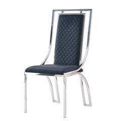 Side view of Windsor dining chairs set of 2 with silver metal frame and soft plush upholstered seat for dining rooms. solid furniture UK