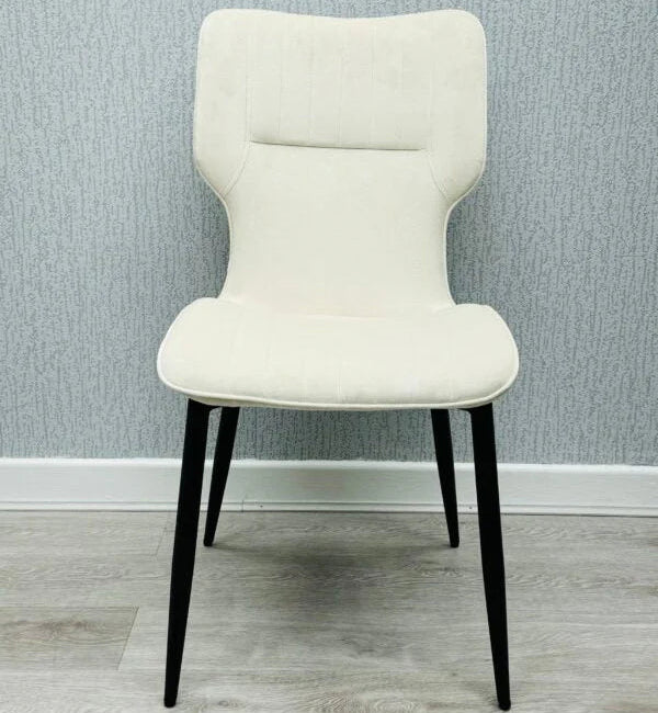 Windsor Velvet Dining Chair Pair in Mink with soft velvet upholstery and black metal frame from Solid Furniture UK
