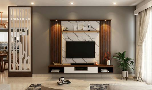 Modern UK living room with stylish wall panels as alternative to paint solid furniture UK