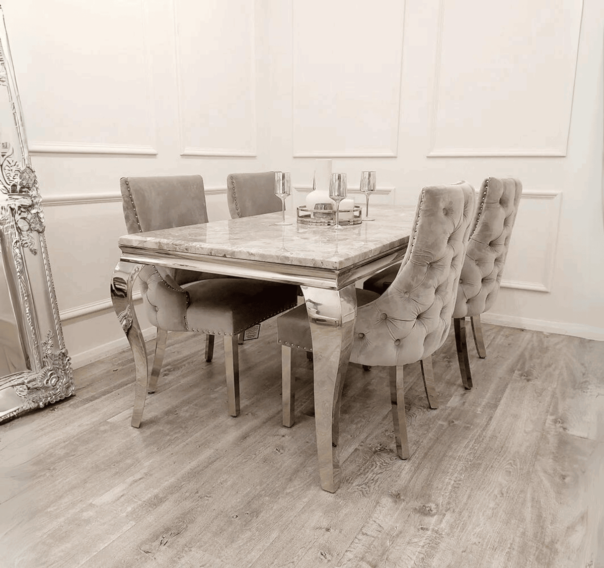 Grey Louis Table with Light Grey Kensington Chairs