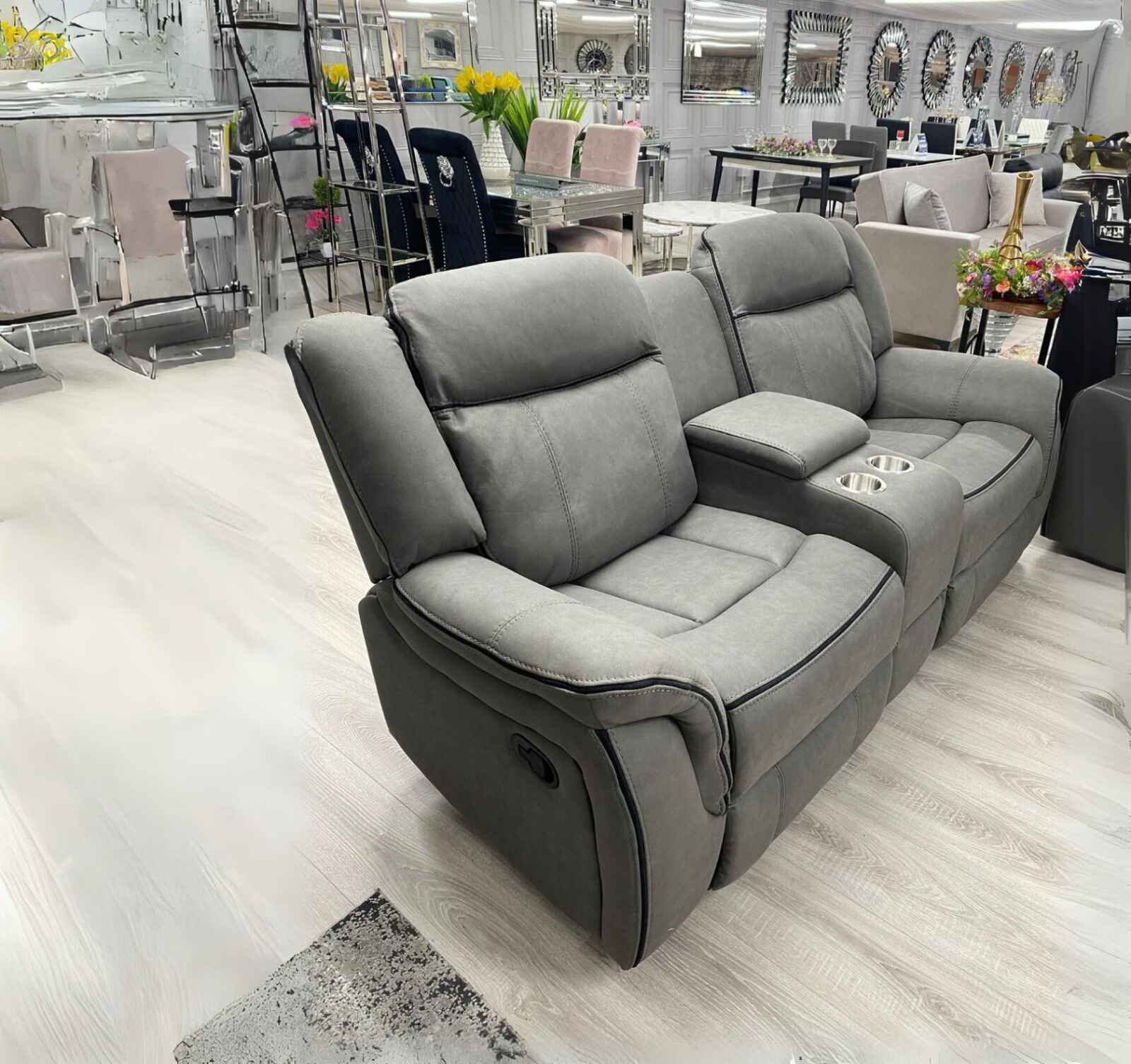 3+2 Grey Suede Leather Recliner Sofa Set - SOLID FURNITURE LTD