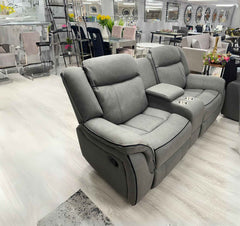 3+2 Grey Suede Leather Recliner Sofa Set - SOLID FURNITURE LTD
