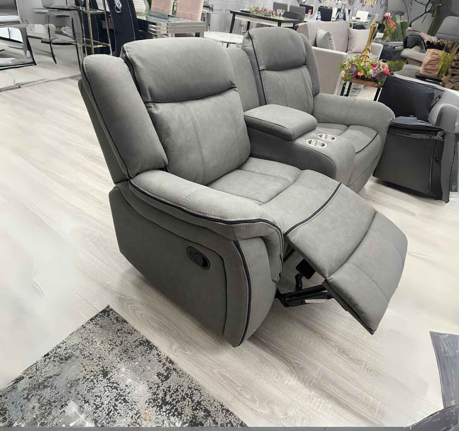 3+2 Grey Suede Leather Recliner Sofa Set - SOLID FURNITURE LTD