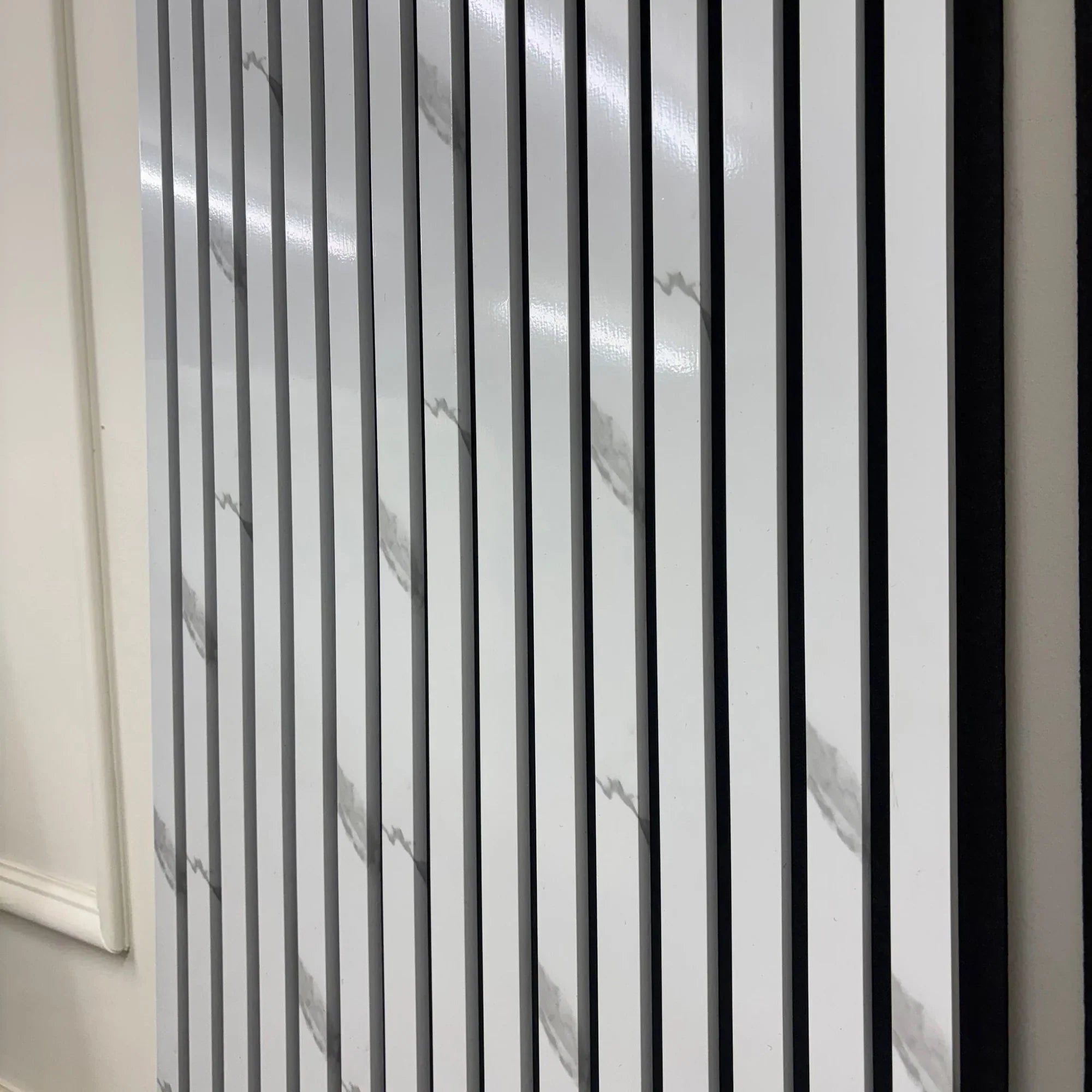 Acoustic Slatted Wall Panel – White Marble  Stylish, Durable & Soundproof  Fast UK Delivery