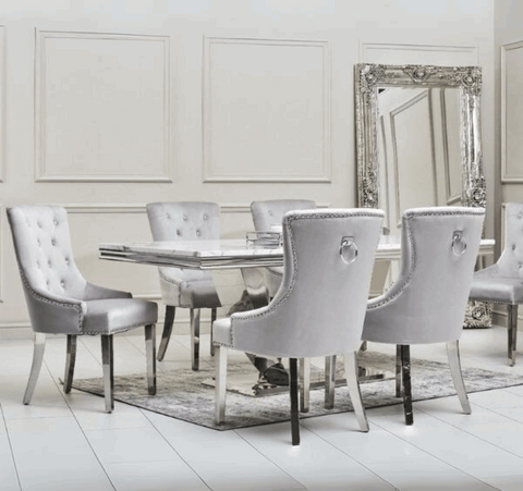 Arial-Marble-Dining-Table-With-Valencia Light Grey Dining Chair 