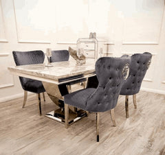 Arial Contemporary dining set with four chairs and elegant chrome base solid furniture UK
