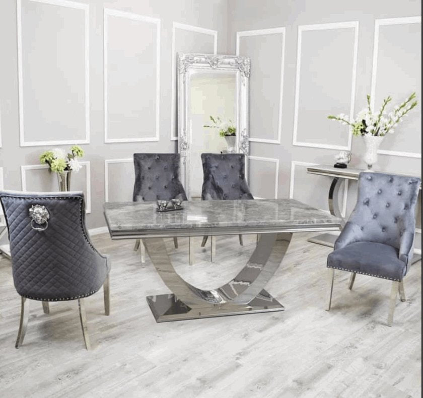 Arial Luxury beige marble dining set with stylish chairs for contemporary dining rooms solid furniture UK