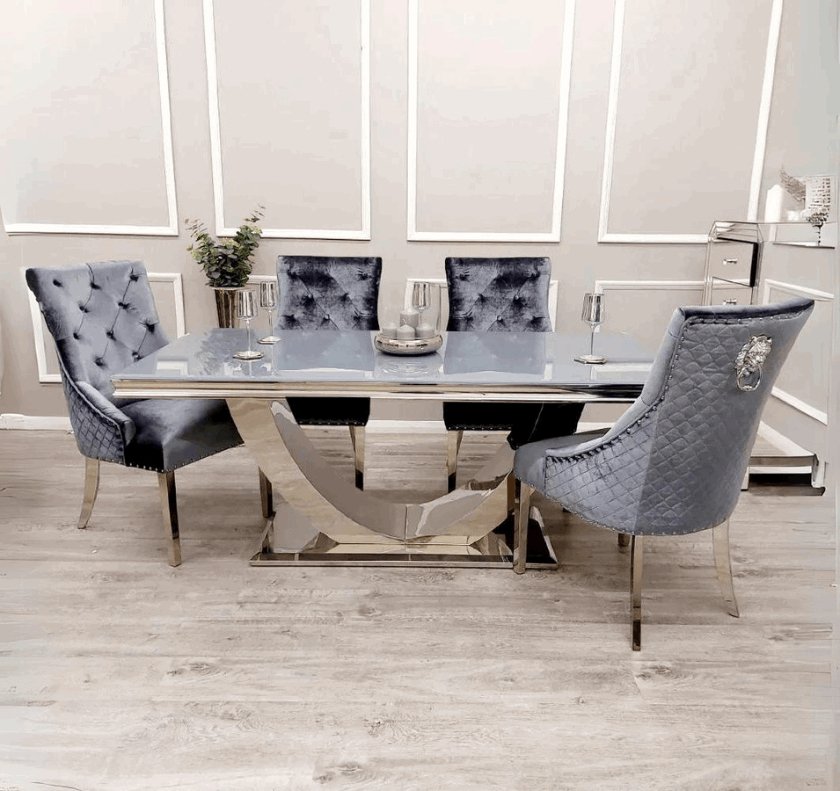 Arial Luxury Kasi Gold Ceramic dining set with elegant chairs for contemporary dining rooms solid furniture uk