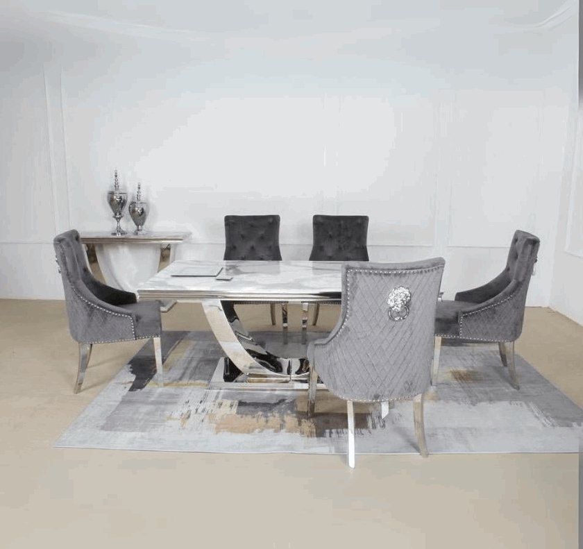 Arial Luxury white marble dining set with contemporary chairs for stylish dining rooms solid furniture uk