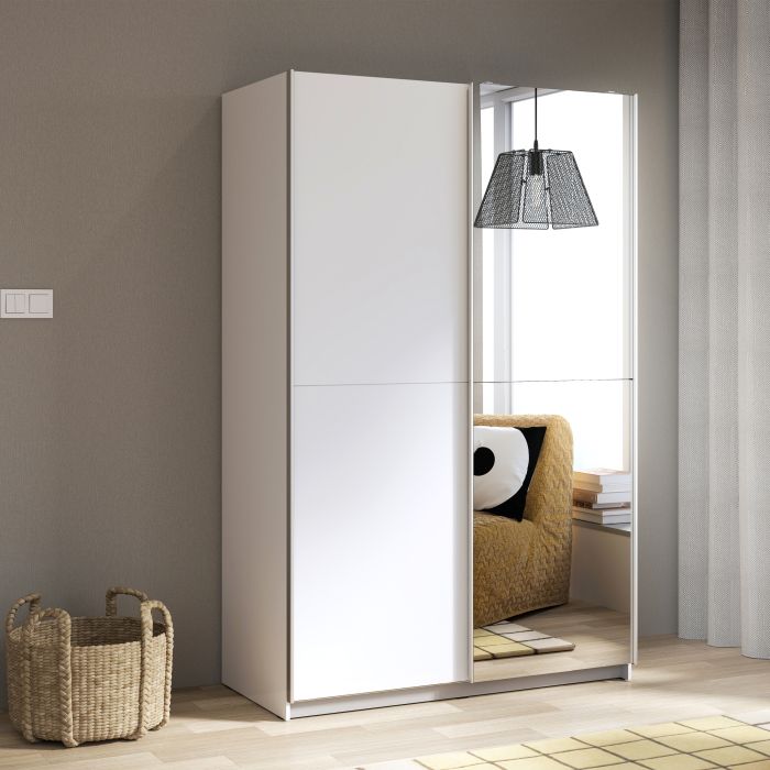 Babetta Matt White & Mirrored Sliding Doors Wardrobe