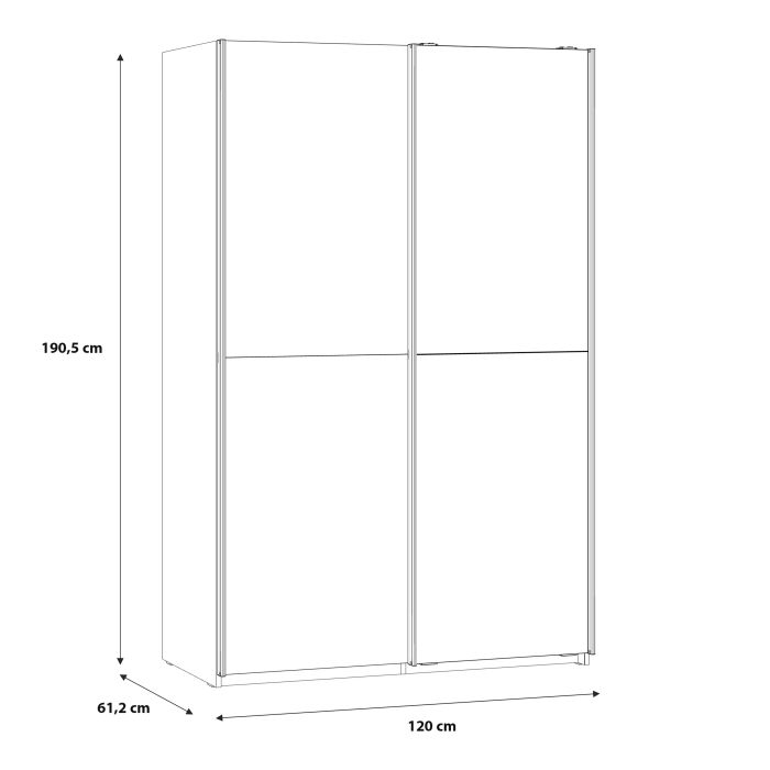 Dimensions of Babetta Matt White & Mirrored Sliding Doors Wardrobe
