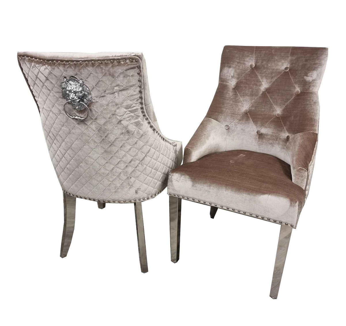 Bentley Chrome Beige Velvet Dining Chair SOLID FURNITURE