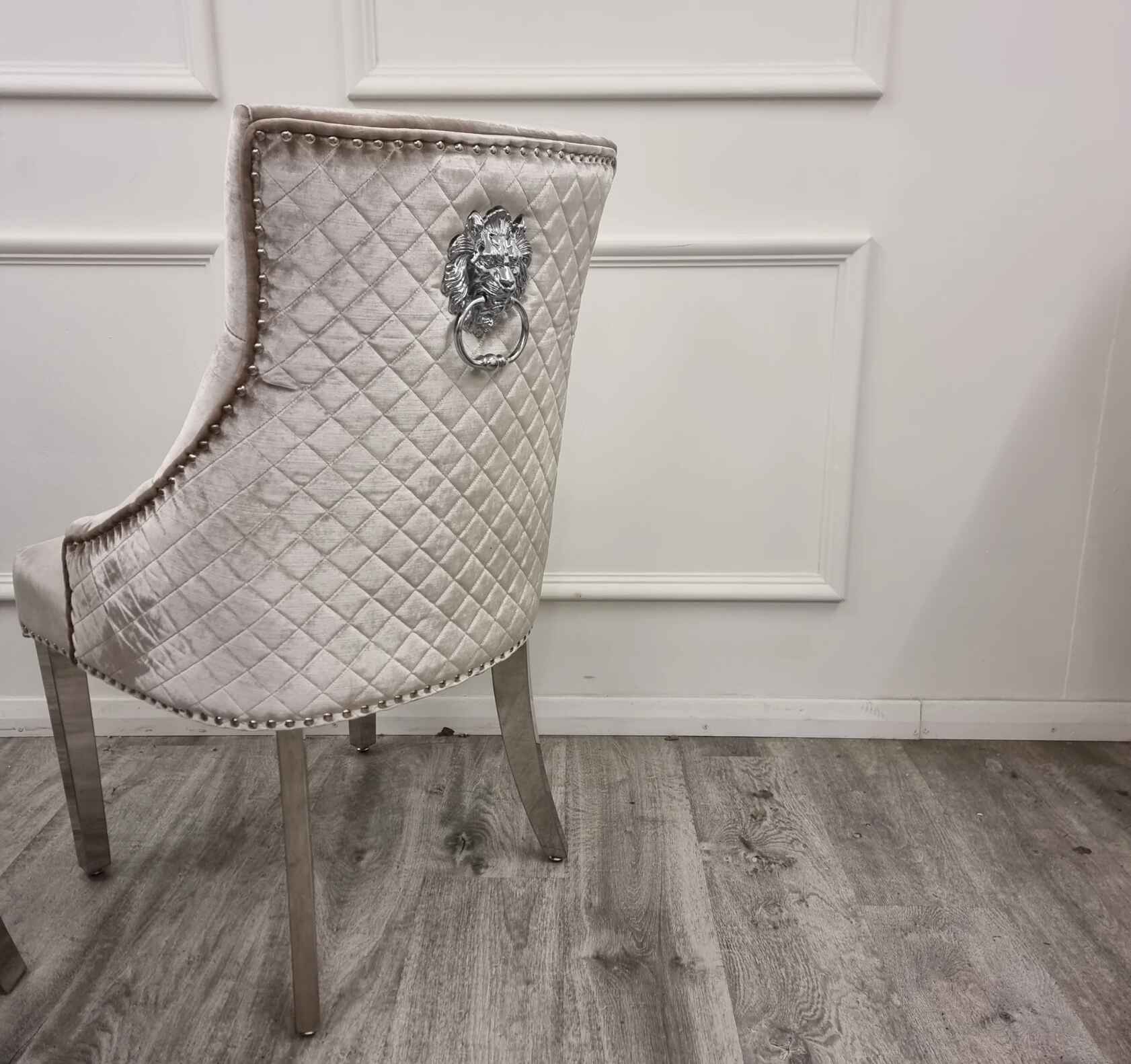 Bentley Chrome Beige Velvet Dining Chair SOLID FURNITURE