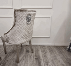 Louis Light Grey Marble Table with Beige Bentley Chairs