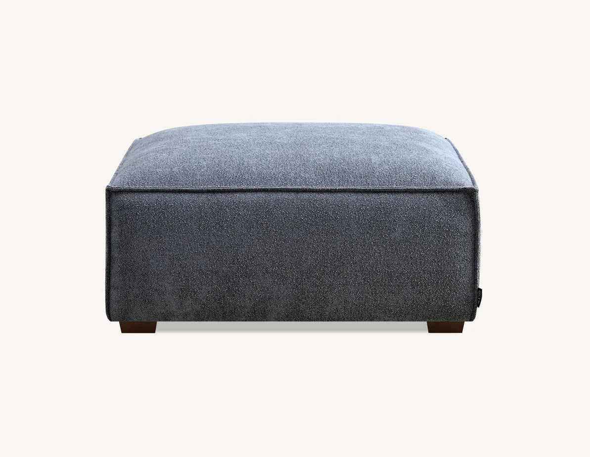 Dakota bouclé footstool with duck feather filling used as chaise extension for modern sofa solid furniture UK