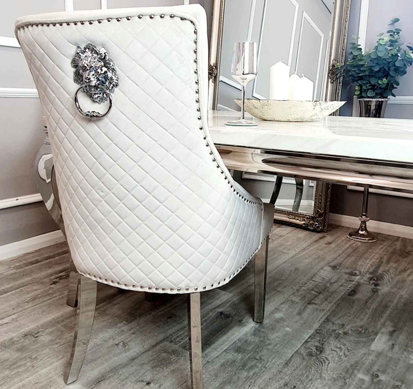 Bentley Chrome Cream Velvet Dining Chair SOLID FURNITURE