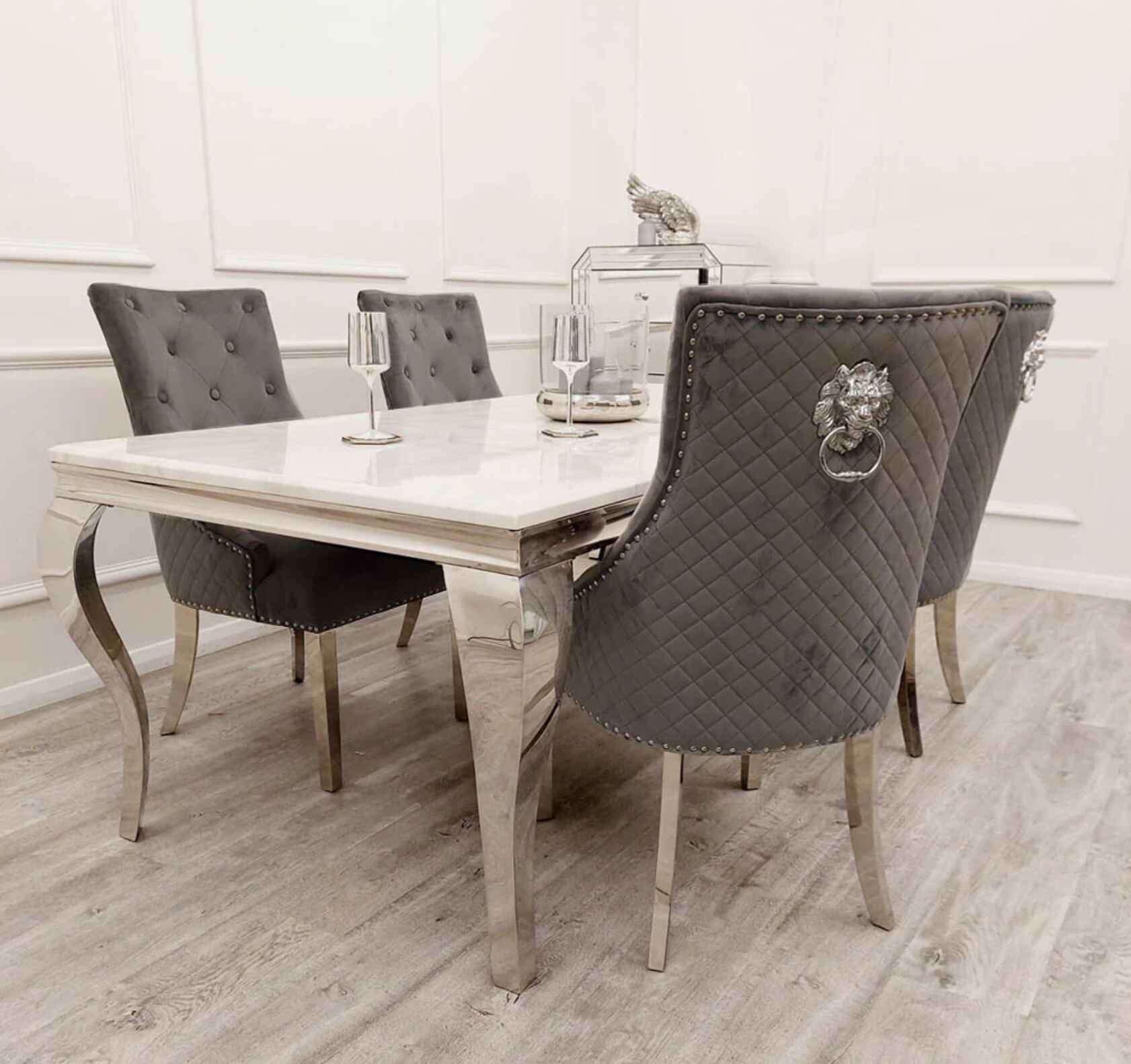 Bentley Chrome Dark Grey Velvet Dining Chair SOLID FURNITURE