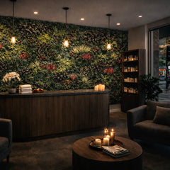 Create a lush, maintenance-free feature wall with Wild Orchid artificial green wall tiles