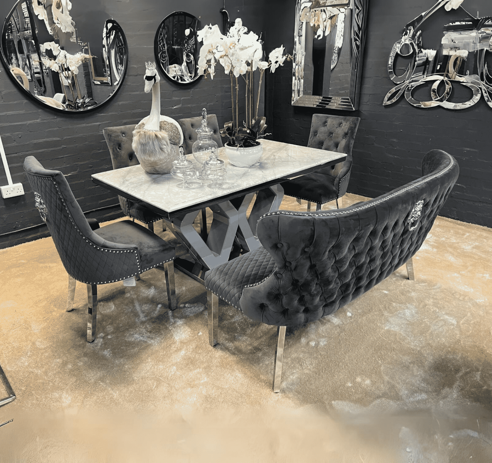 Majestic Grey Marble Dining Table With Grey Majestic Chairs SOLID FURNITURE