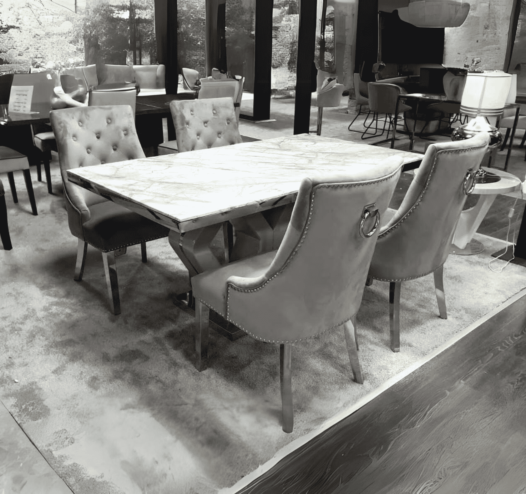 Majestic Grey Marble Dining Table With Grey Majestic Chairs SOLID FURNITURE