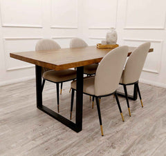 Freya Pine Wood Dining Table with Etta Beige Chairs SOLID FURNITURE