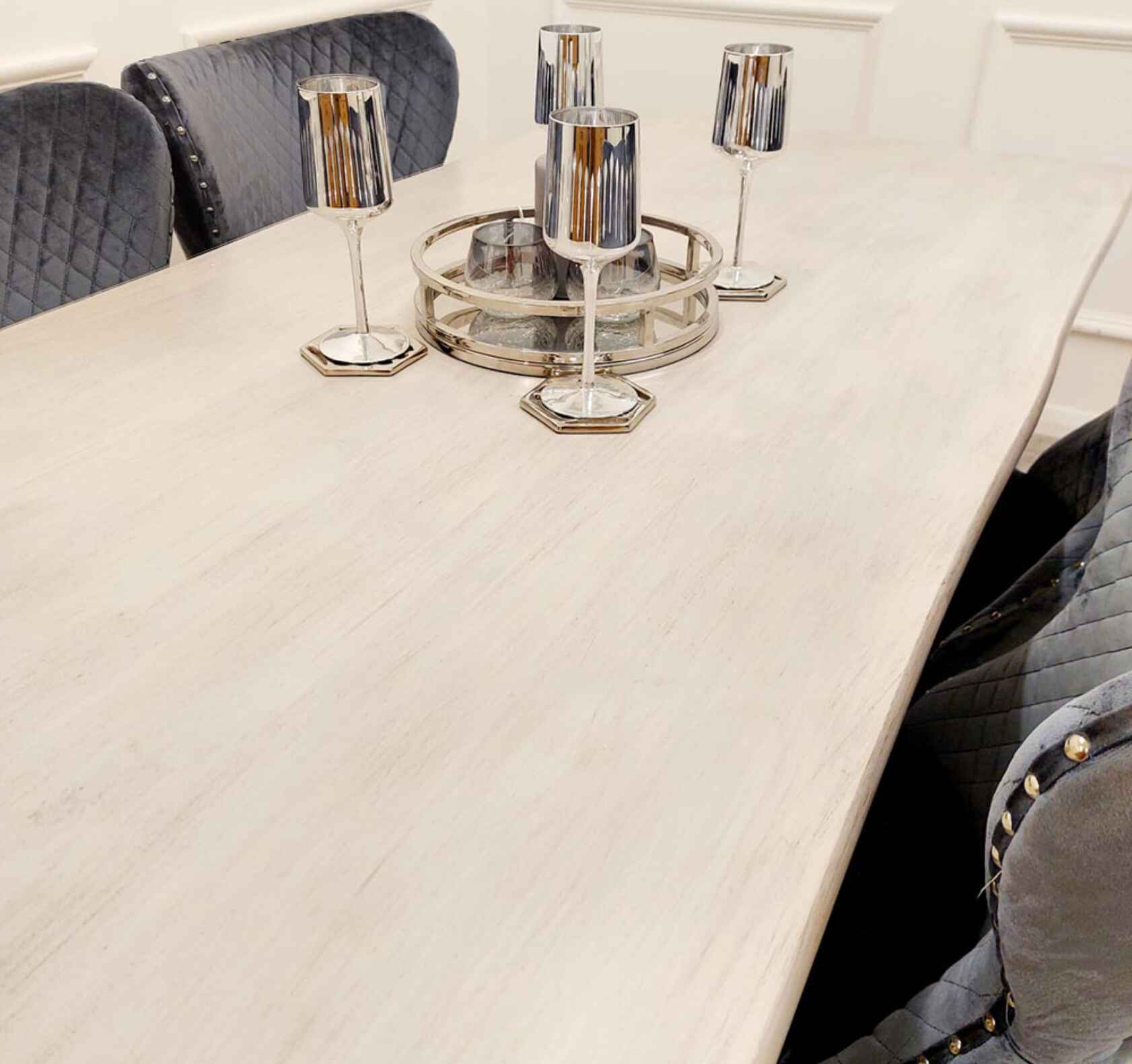 Freya Pine Wood Dining Table – Chrome Legs SOLID FURNITURE