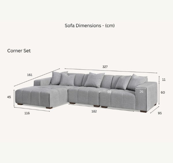 Padded backrest detail of Leonard cloudy grey bouclé corner sofa - SOLID FURNITURE LTD