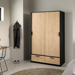 Line Black & Oak Sliding Door Wardrobe 