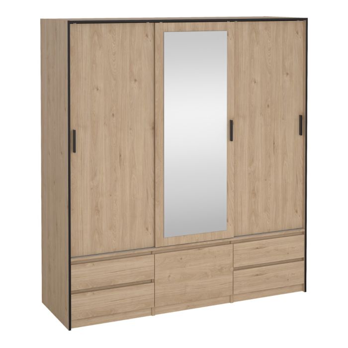 Line Oak 3 Sliding Doors Wardrobe with Mirrors