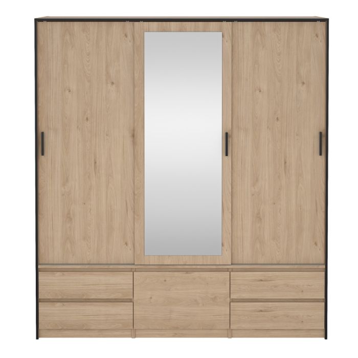 Front View of Line Oak 3 Sliding Doors Wardrobe