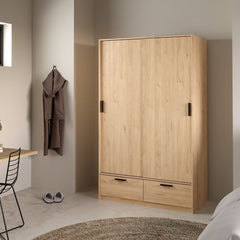 Line Oak Wardrobe with 2 Sliding Doors and 2 Drawers
