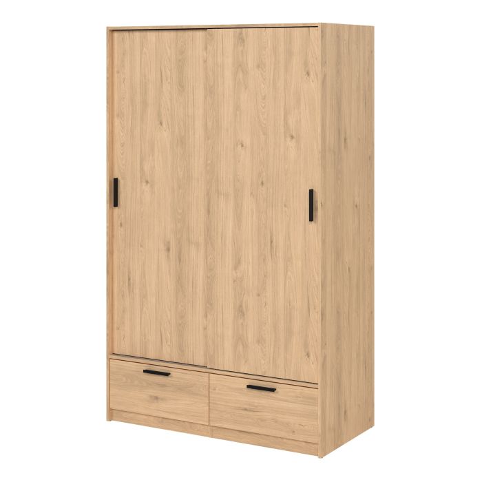 Line Oak Wardrobe with 2 Doors 2 Drawers Side View 