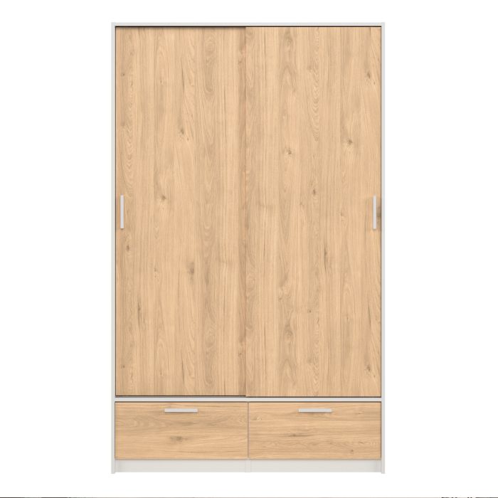 Front View of Line White & Oak Sliding Door Wardrobe 