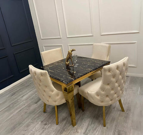 Louis Gold Black & Gold Marble Table  with Kensington Dining Chair