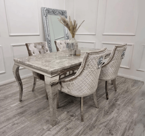 Louis Light Grey Marble Table with Beige Bentley Chairs