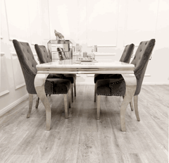 Louis Silver Grey Marble Table with Grey Majestic Chairs