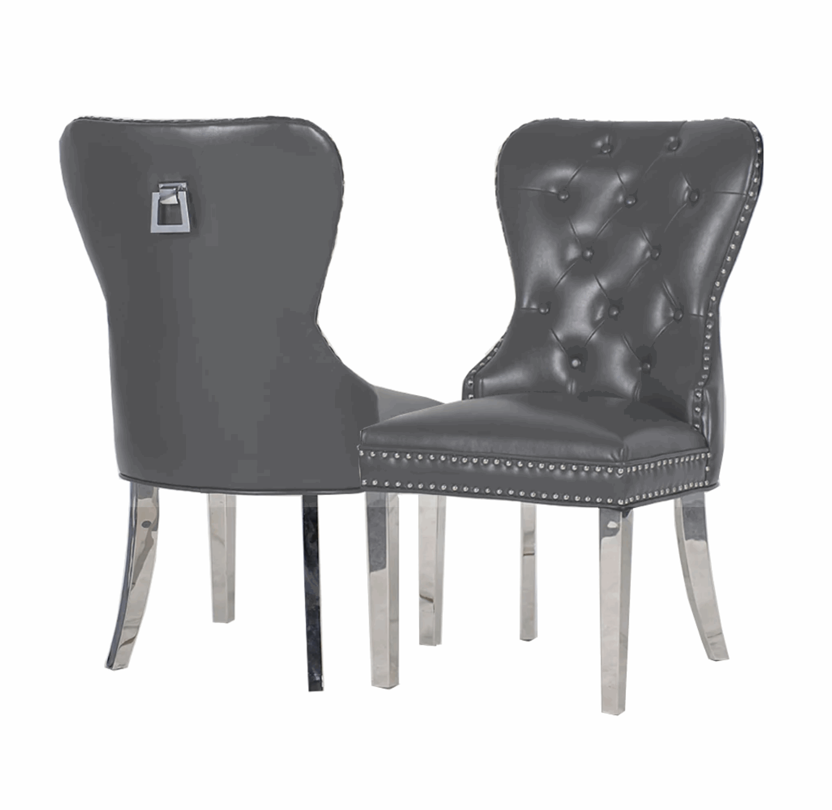 Pair of Mayfair Dark Grey PU Leather Dining Chair With Square Knocker Solid Furniture UK