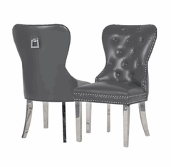 Pair of Mayfair Dark Grey PU Leather Dining Chair With Square Knocker Solid Furniture UK