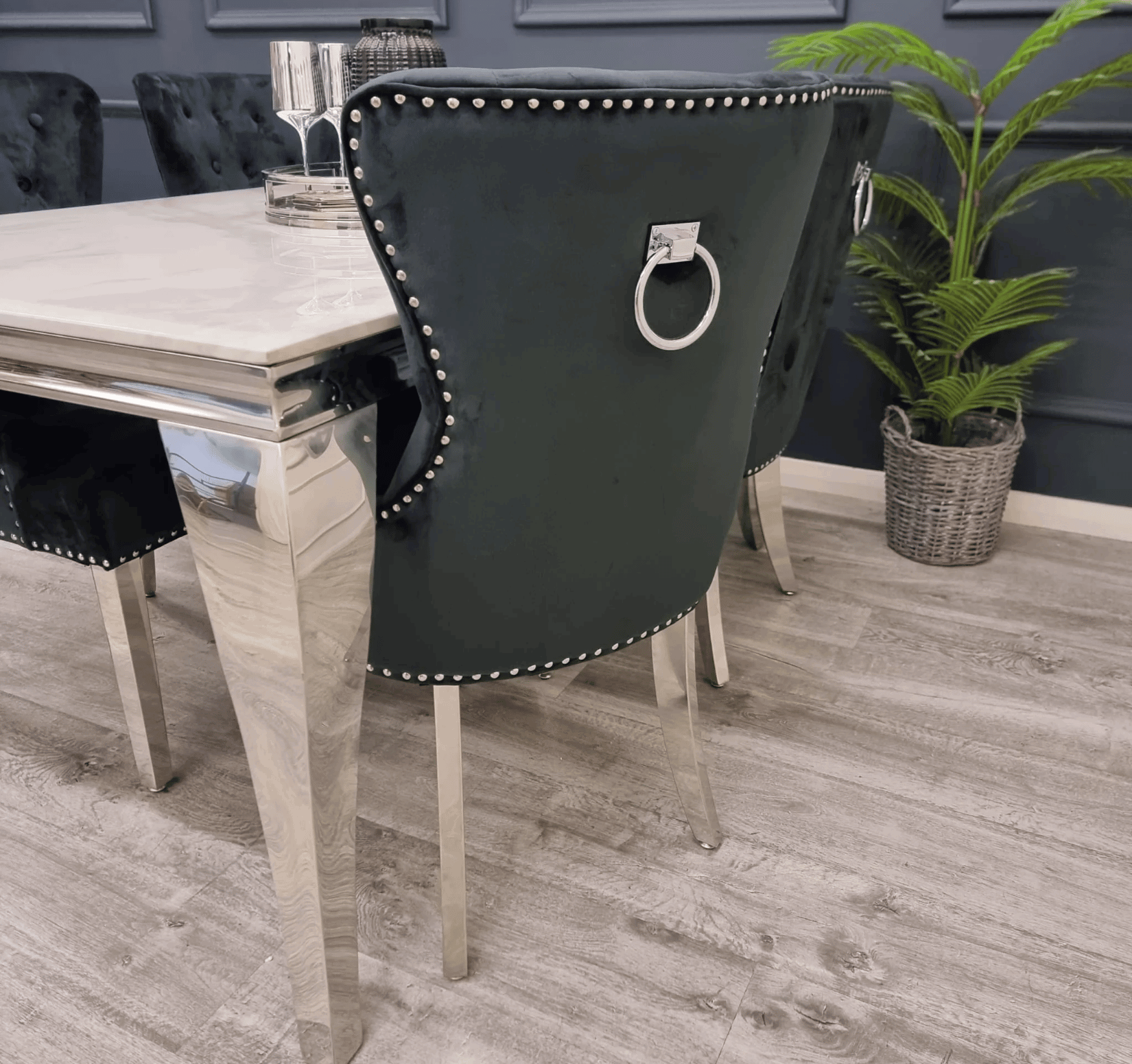 Megan Chrome Black Velvet Dining Chairs