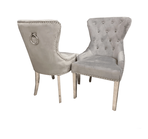 Megan Chrome Light Grey Velvet Dining Chairs