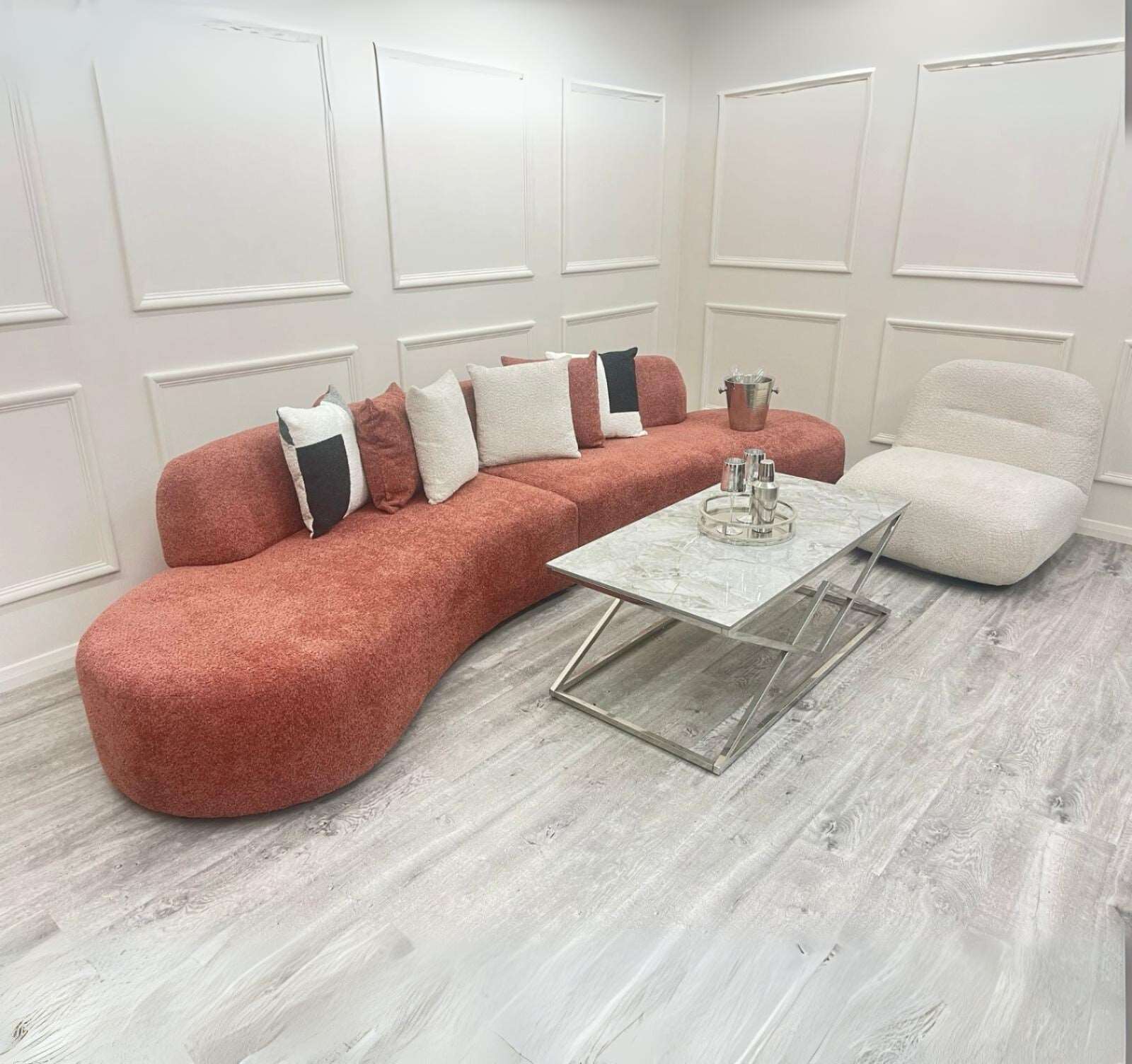 Solid Furniture LTD UK Fabric Miami Curved Cinema Boucle Sofa