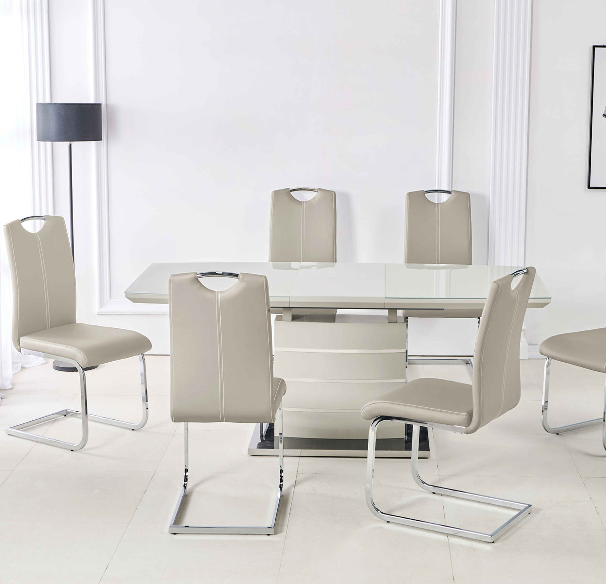 Milan Cappuccino High Gloss Extendable Dining Set SOLID FURNITURE LTD