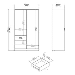 Dimension of Naia High Gloss White Wardrobe