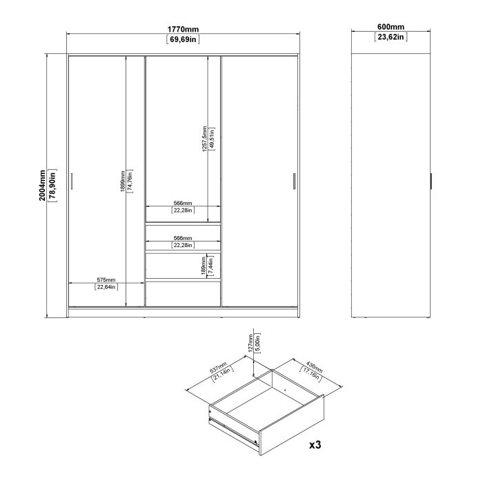 Naia Oak Wardrobe dimensions 