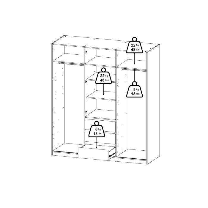 Dimensions of Naia Oak Wardrobe with 3 Doors