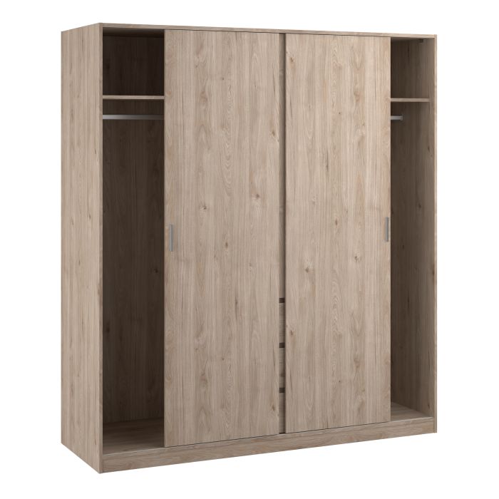 Sliding Feature of Naia Oak Wardrobe with 2 sliding Doors and 1 Door and 3 Drawers