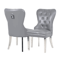 Pair of Mayfair Light Grey PU Leather Dining Chair With Square Knocker Solid Furniture UK