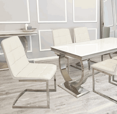 Pair of Tara Cream Faux Leather Dining Chair Solid Furniture Uk