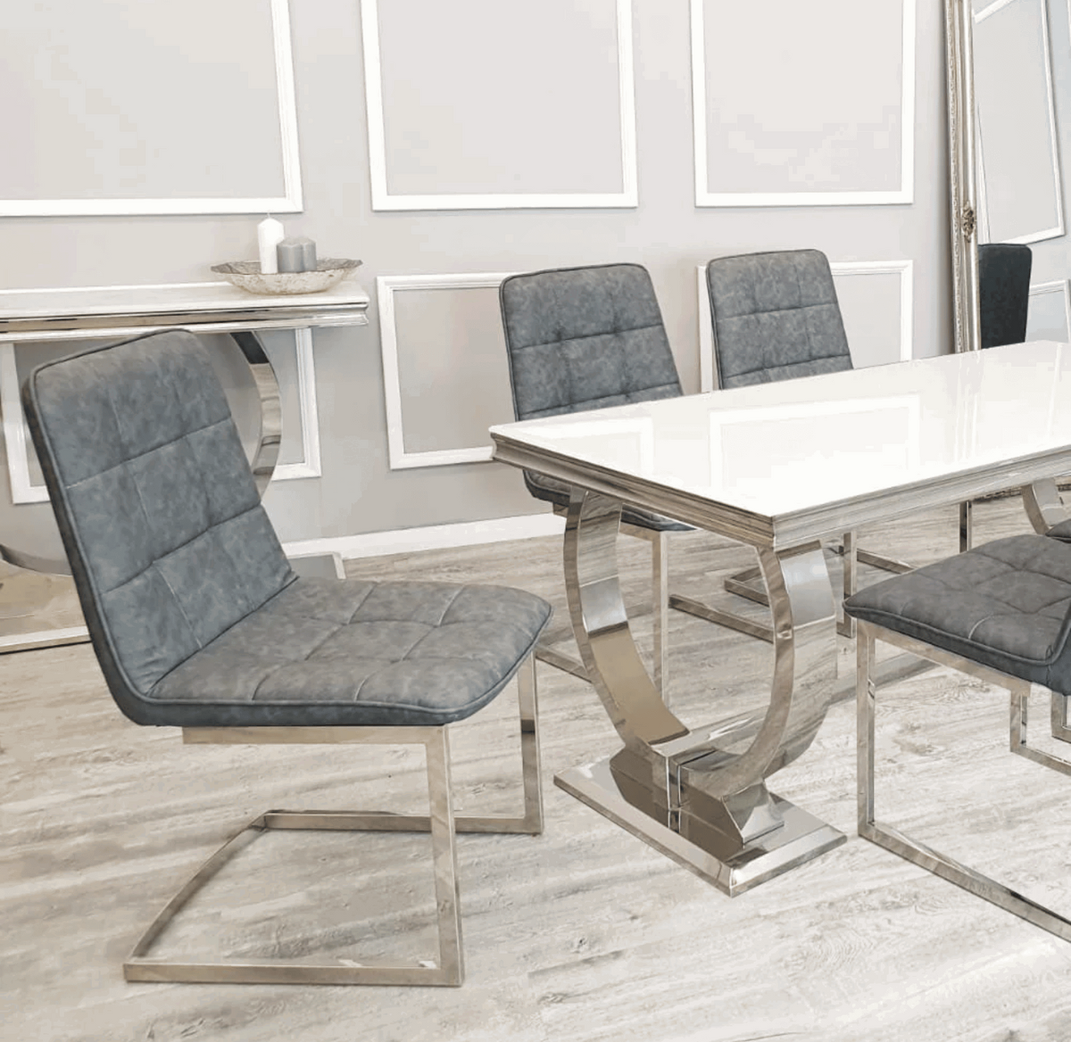 Pair of Tara Dark Grey Faux Leather Dining Chair Solid Furniture UK