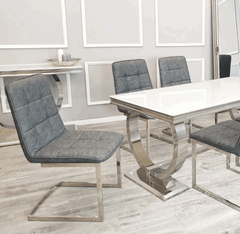 Pair of Tara Dark Grey Faux Leather Dining Chair Solid Furniture UK